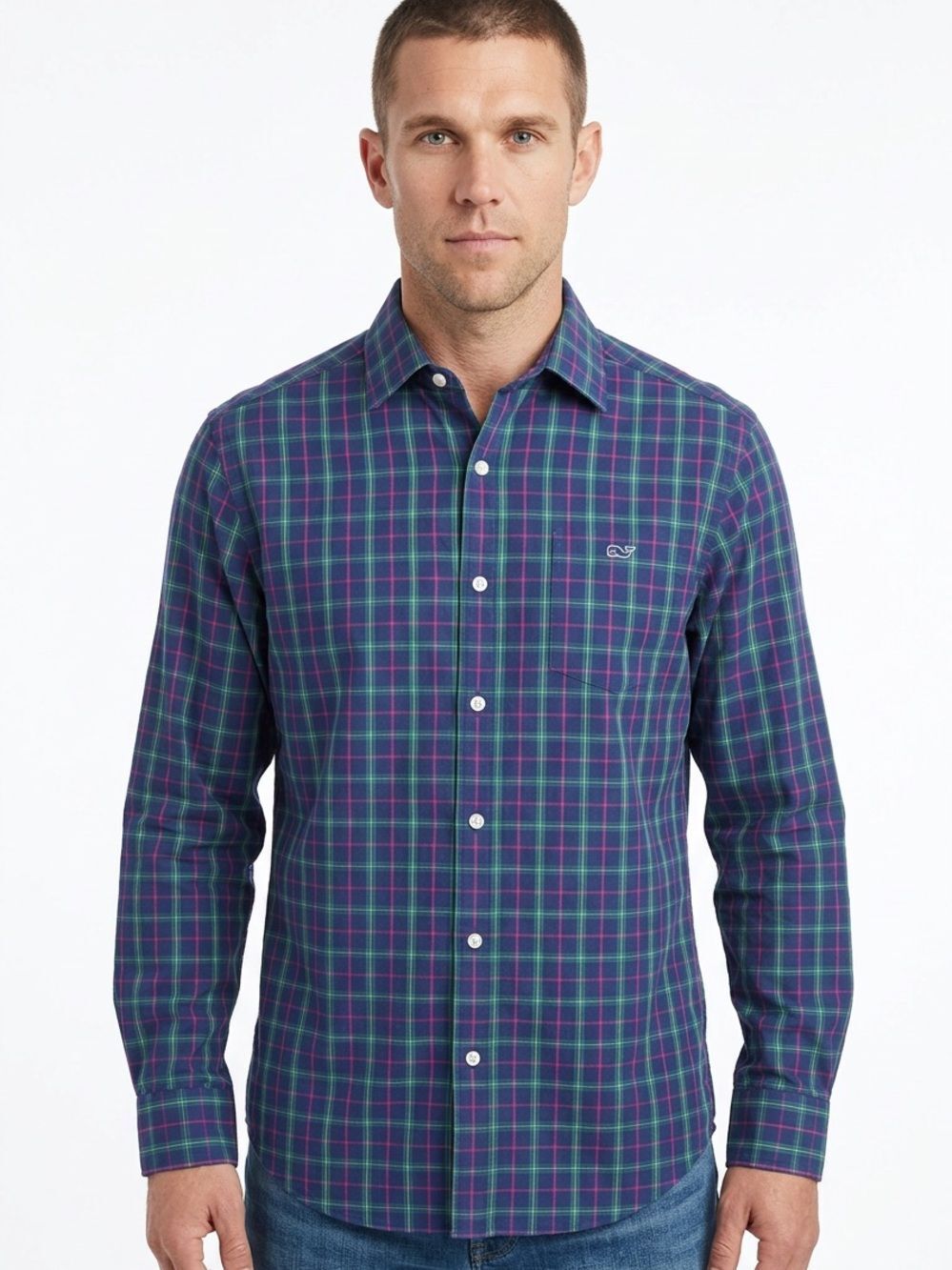 VINEYARD VINES | Navy Blue Plaid The Whale Shirt Button Down Men’s Size Small
